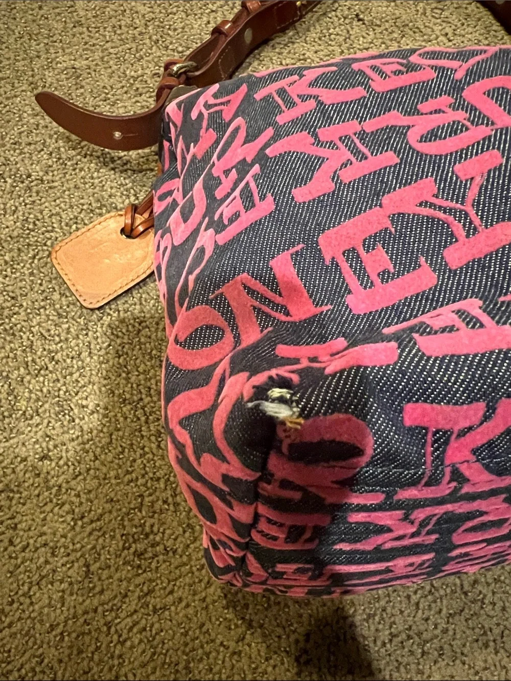 Dooney & Bourke Logo Hobo Bag Pink Navy Canvas Leather Y2K Shoulder Bag